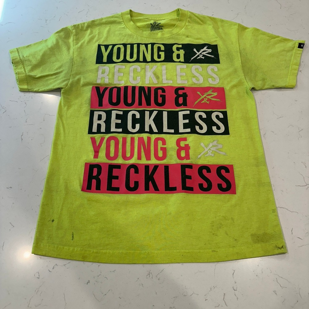 Young & Reckless Mens Graphic T-Shirt Neon Lime Green Streetwear Size L